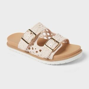 Brooklyn Crochet Footbed 
Woven Sandals with Gold Buckles